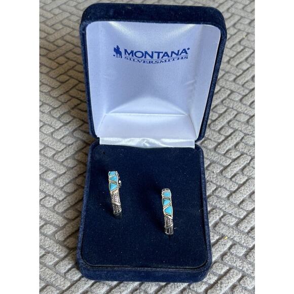 Trilogy Trillion Montana Silversmiths Turquoise Hoop Earrings Western Jewelry - Picture 1 of 6